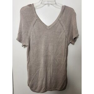 Banana Republic V Neck Beige Linen Viscose Knit Tunic Top Sweater Short Sleeve M